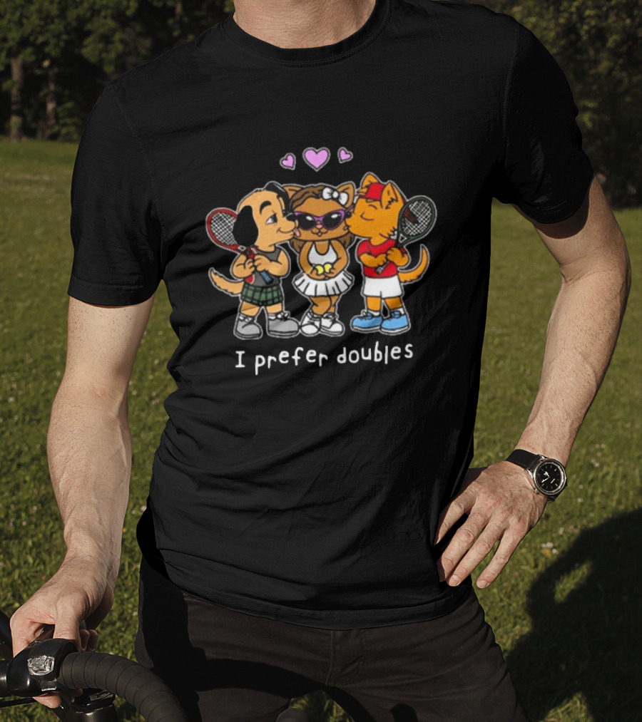 The Cinesthetic Challengers 2024 I Prefer Doubles Cute Tennis Cats And Dogs T-Shirt