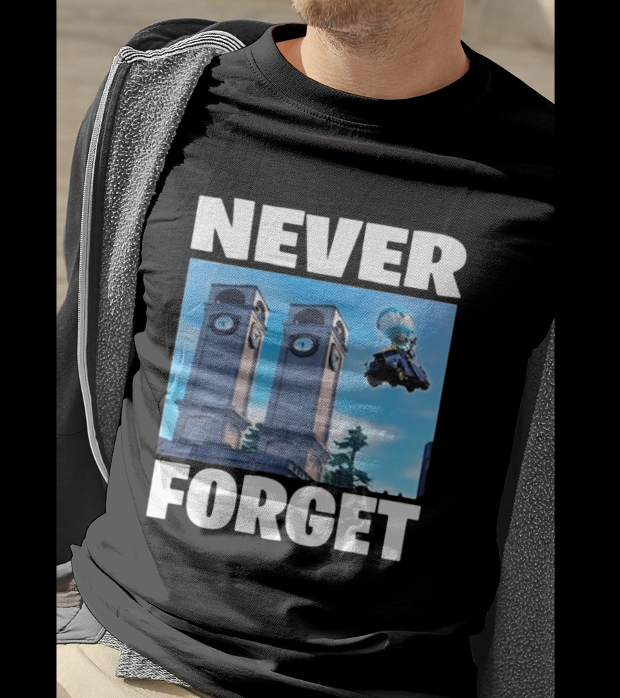 NEVER FORGET Twin Tilted Towers Fortnite Battle Bus T-Shirt