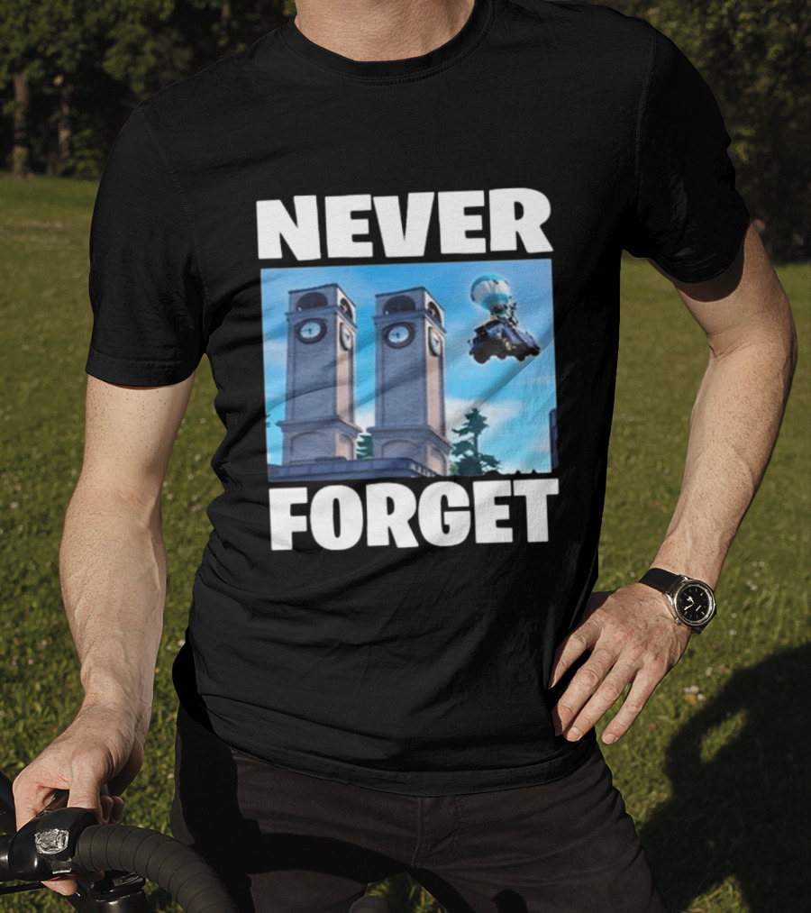 NEVER FORGET Twin Tilted Towers Fortnite Battle Bus T-Shirt