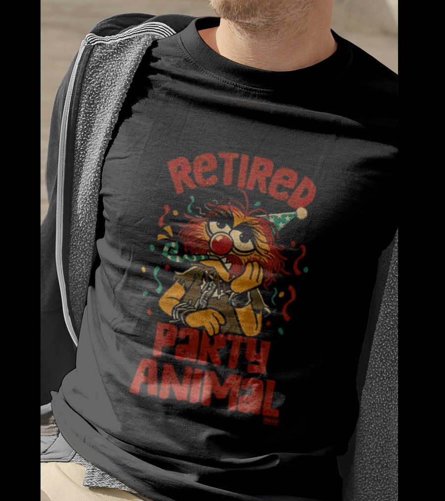 Retired Party Animal With Birthday Hat And Confetti T-Shirt