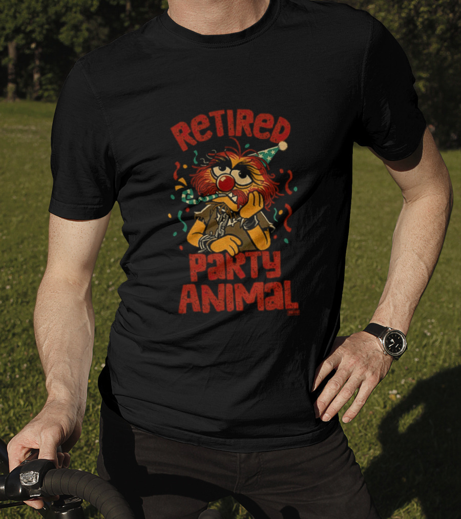 Retired Party Animal With Birthday Hat And Confetti T-Shirt