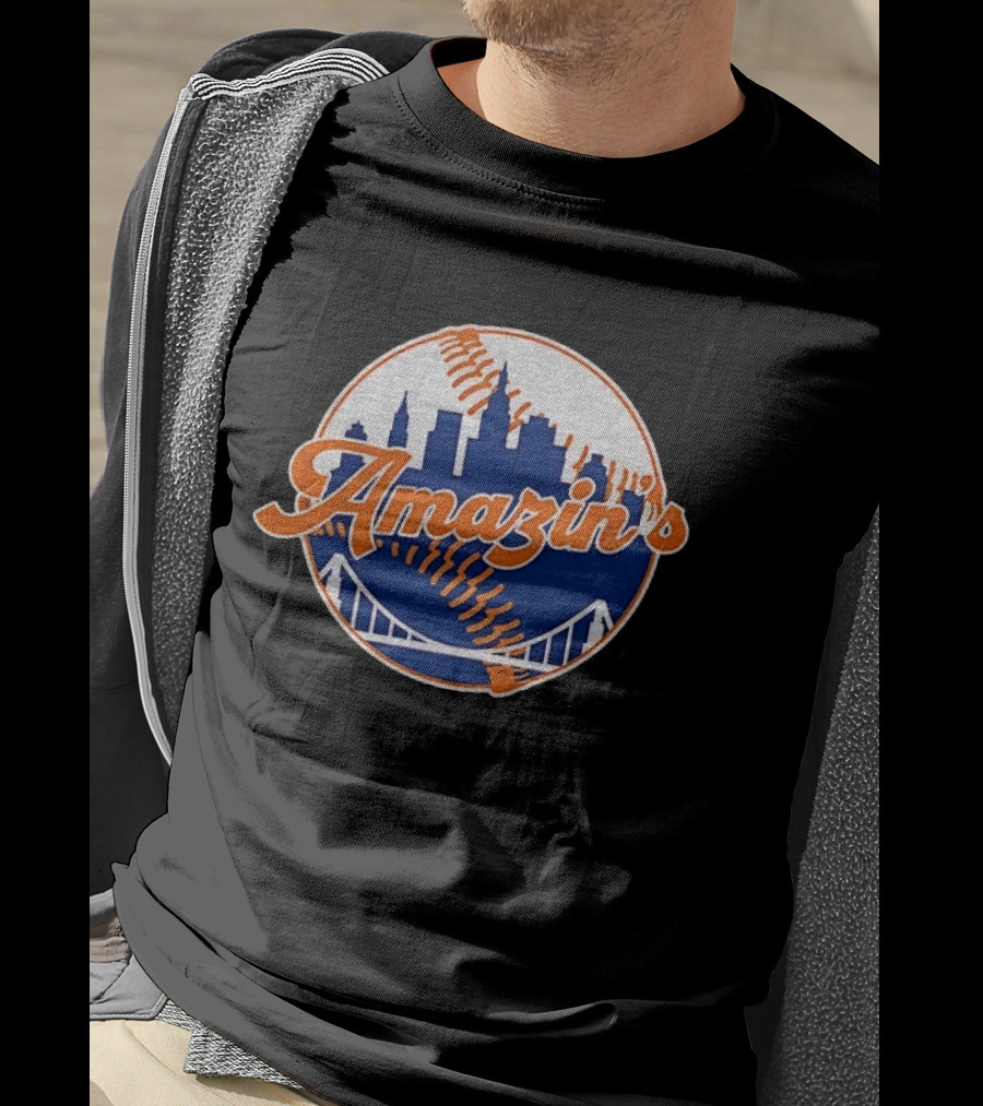 New York Mets Amazin's Skyline Baseball Bridge T-Shirt