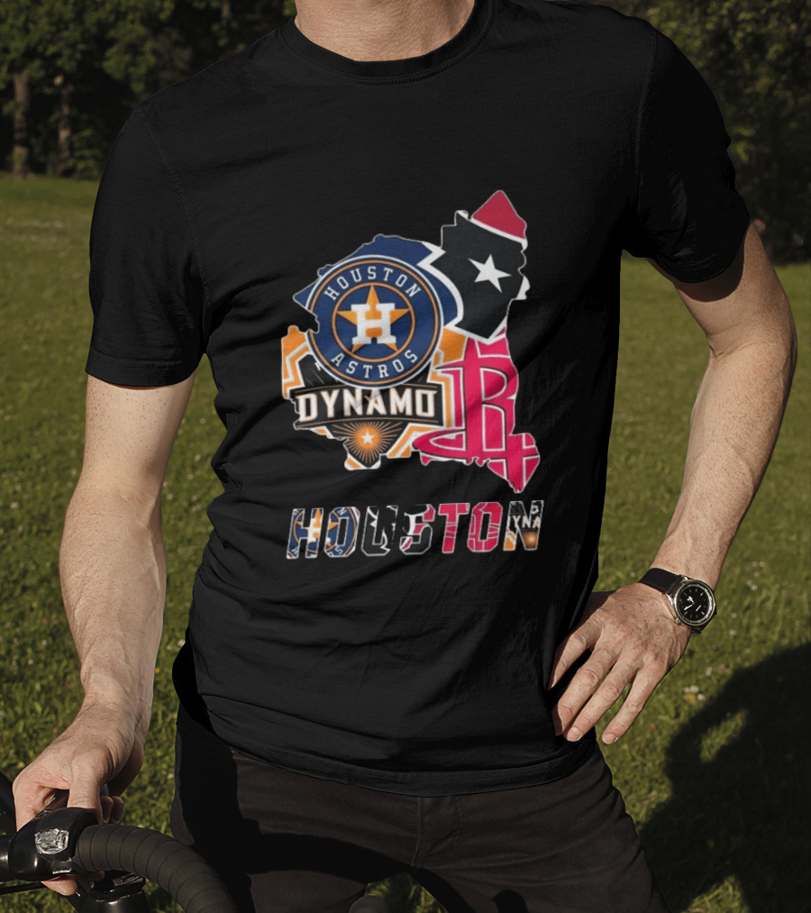 Houston Astros Texans Dynamo Rockets Map Logo Collage T-Shirt