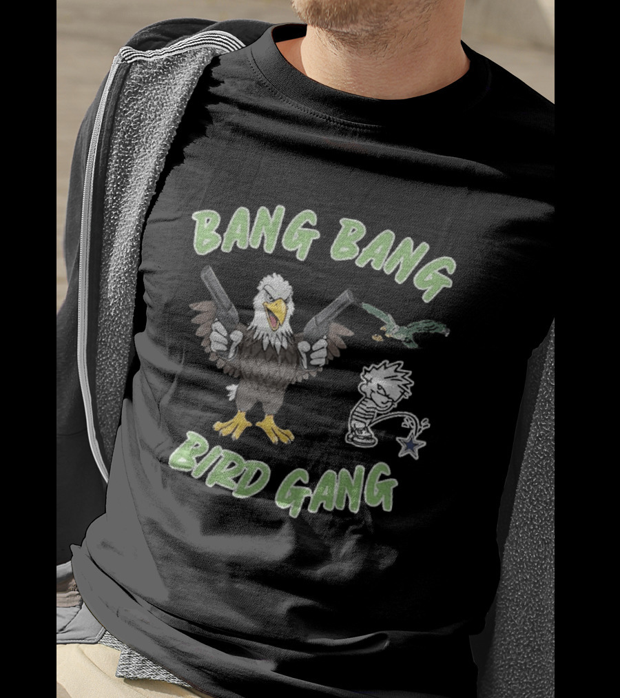 Bang Bang Bird Gang Eagle Guns Calvin Peeing Star T-Shirt