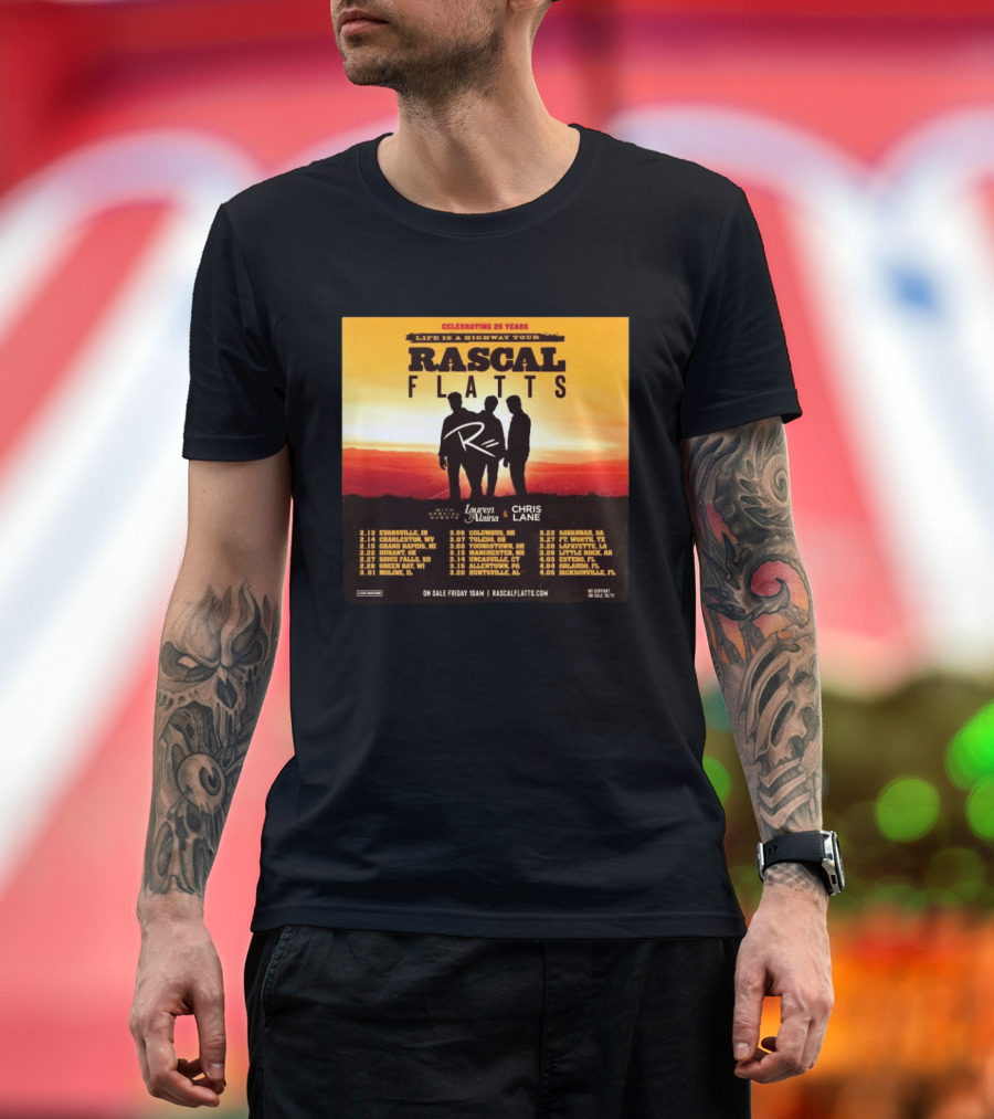 Celebrating 25 Years Life Is A Highway Tour Rascal Flatts Featuring Lauren Alaina Chris Lane T-Shirt