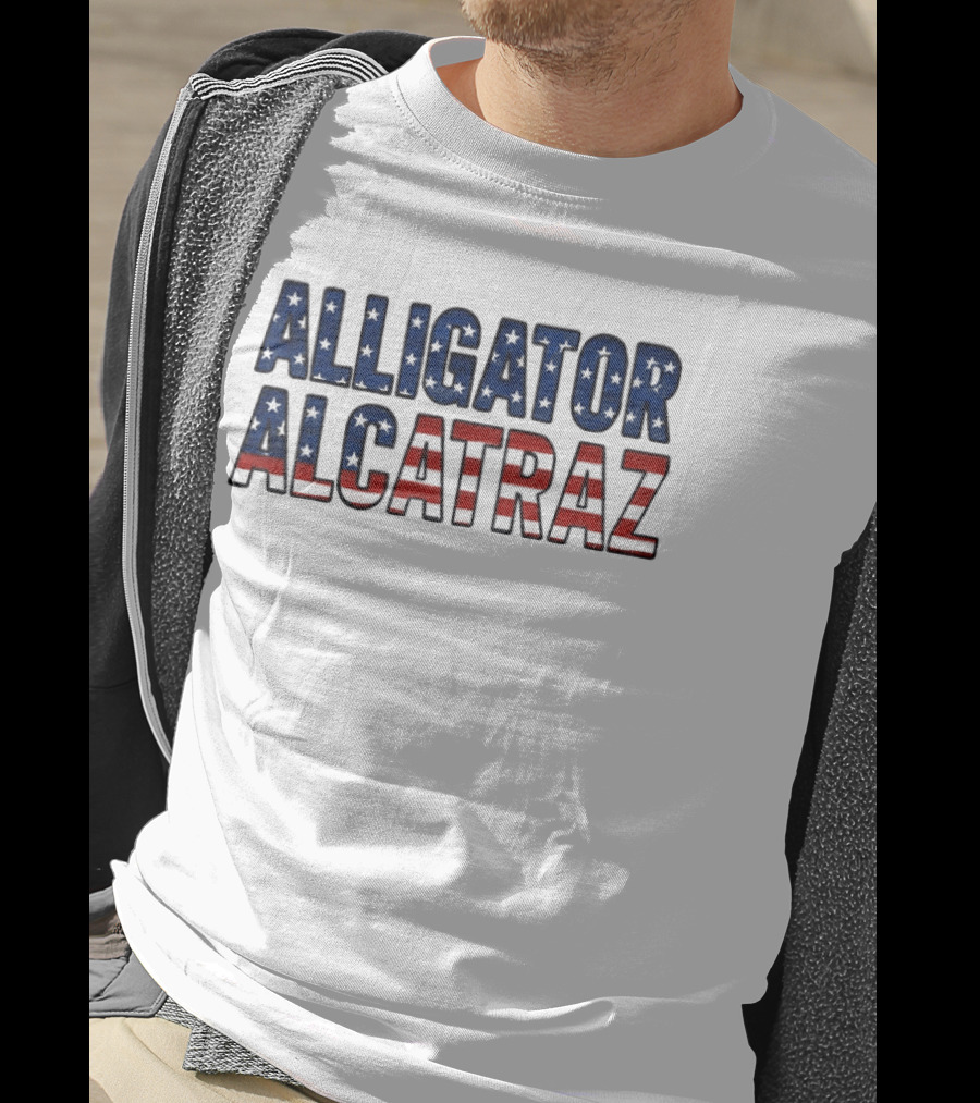 Alligator Alcatraz American Flag Patriotic Stars Stripes T-Shirt