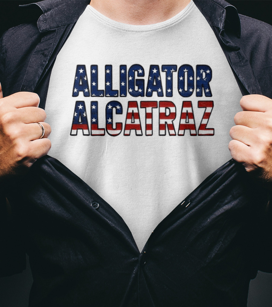 Alligator Alcatraz American Flag Patriotic Stars Stripes T-Shirt