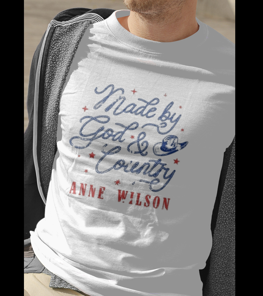 Anne Wilson Made By God And Country Red And Blue Stars T-Shirt