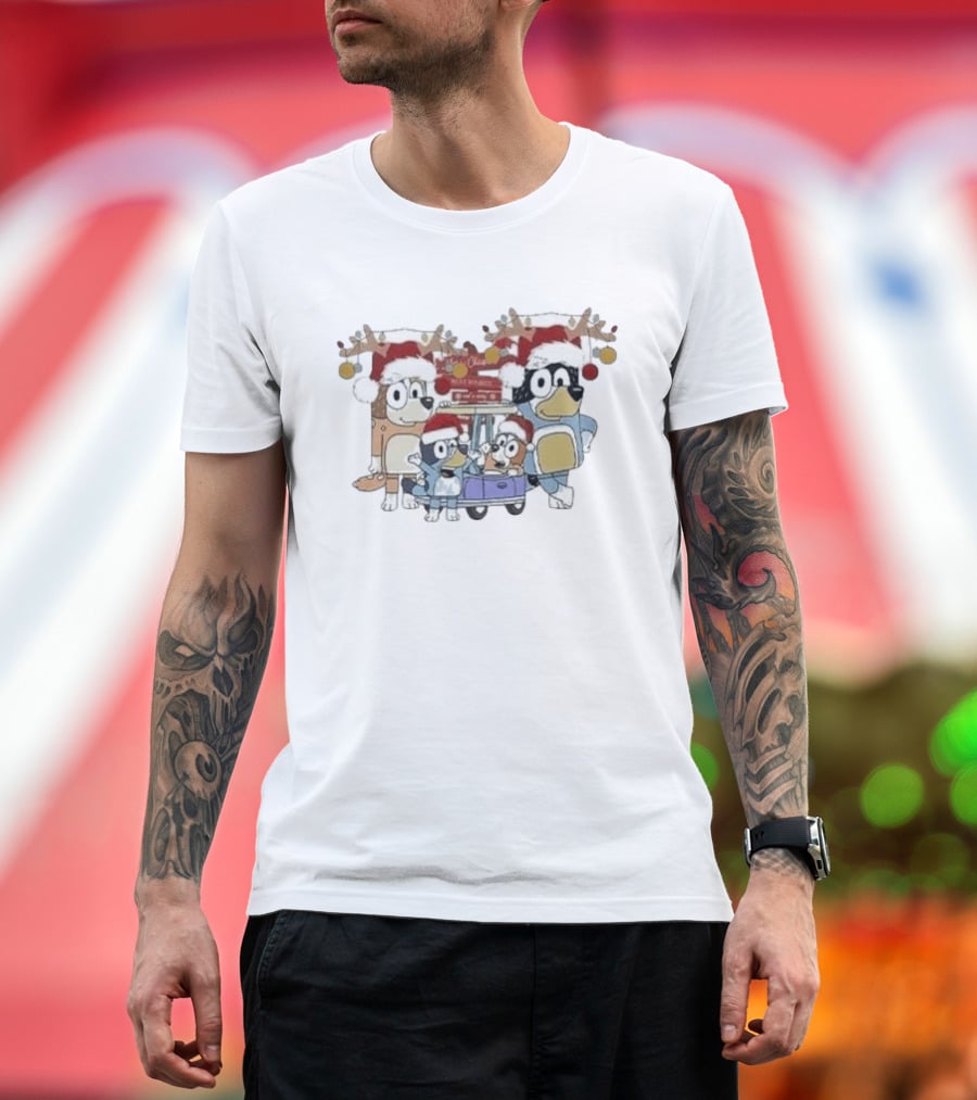 Bluey Family Christmas Santa Hats Merry Xmas 2024 T-Shirt