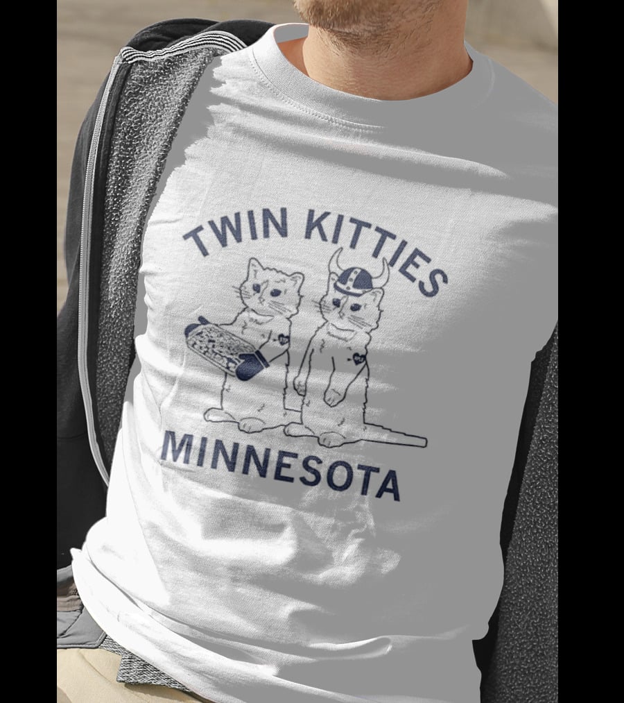 Twin Kitties Minnesota Playful Cat Pair With Baseball Bat T-Shirt
