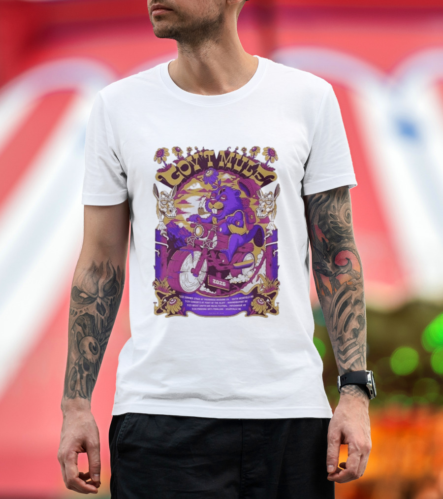 Gov't Mule Summer Tour 2026 Psychedelic Bear Riding Motorcycle Concert Dates And Locations T-Shirt