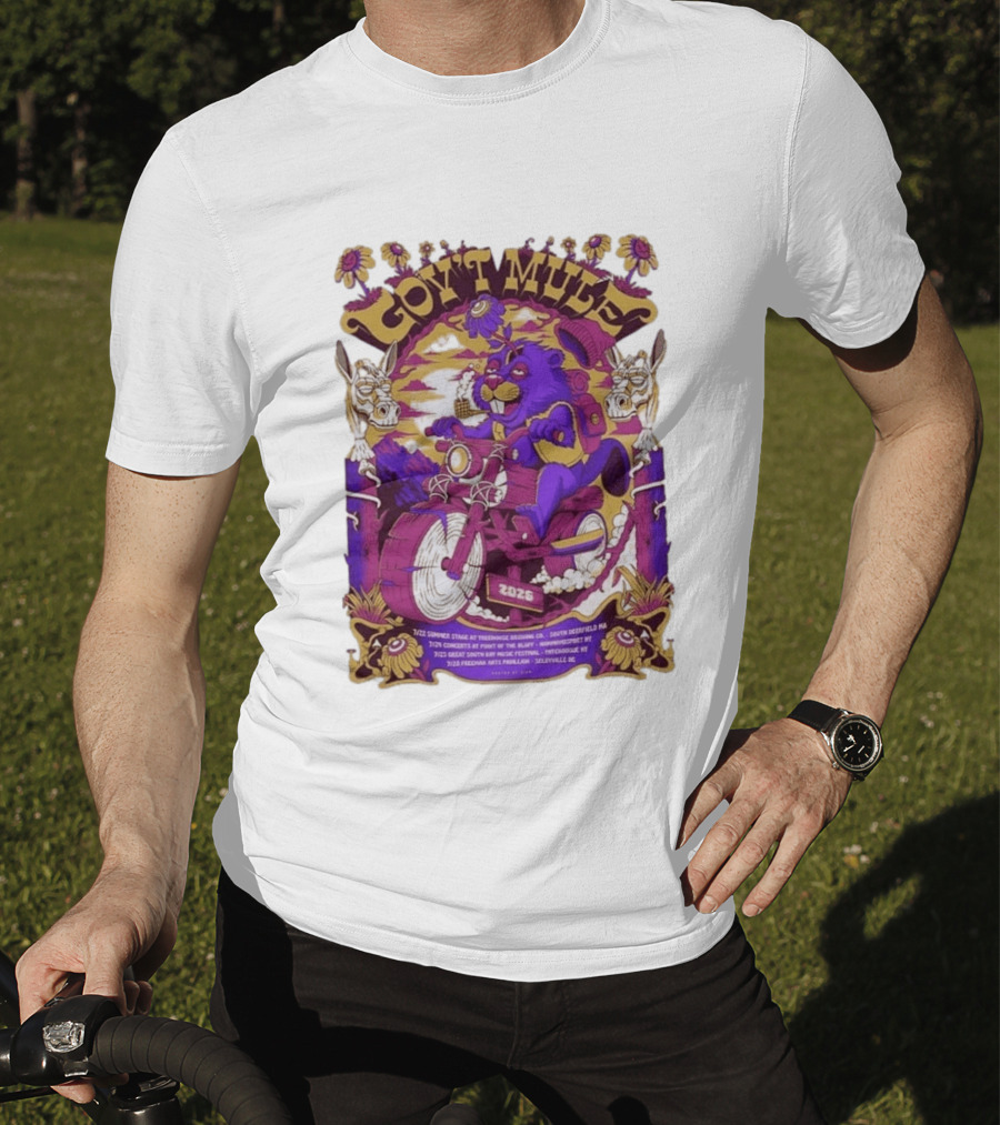 Gov't Mule Summer Tour 2026 Psychedelic Bear Riding Motorcycle Concert Dates And Locations T-Shirt