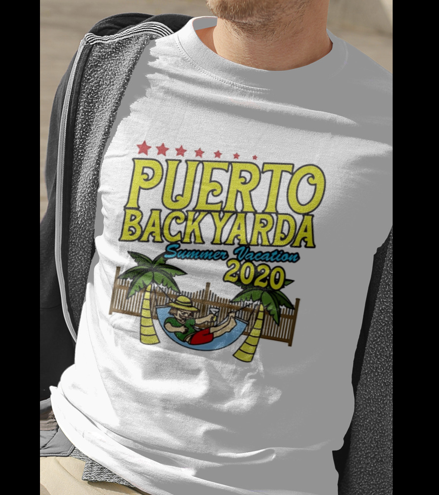 Puerto Backyarda Summer Vacation 2020 Relaxing Hammock Palm Trees Retro Cartoon T-Shirt