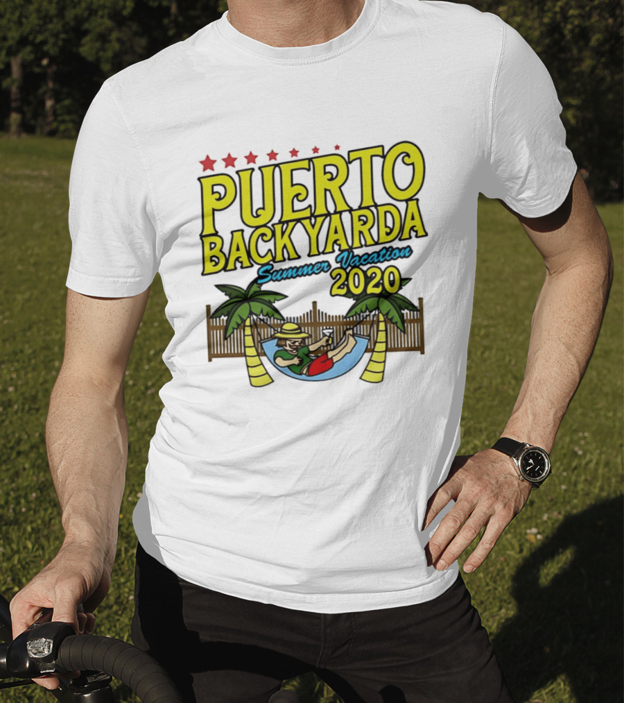 Puerto Backyarda Summer Vacation 2020 Relaxing Hammock Palm Trees Retro Cartoon T-Shirt