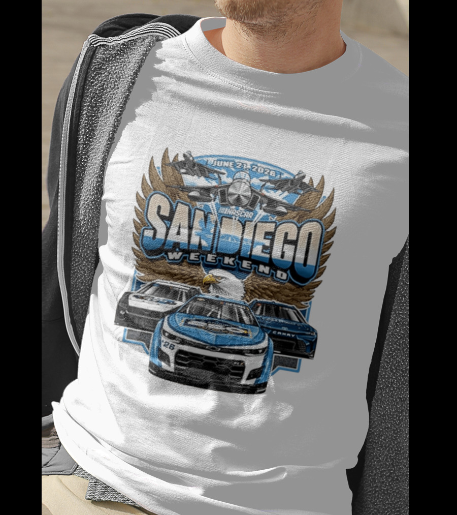 June 21 2026 NASCAR San Diego Weekend Americana Event Racing Cars And Eagle Wings T-Shirt