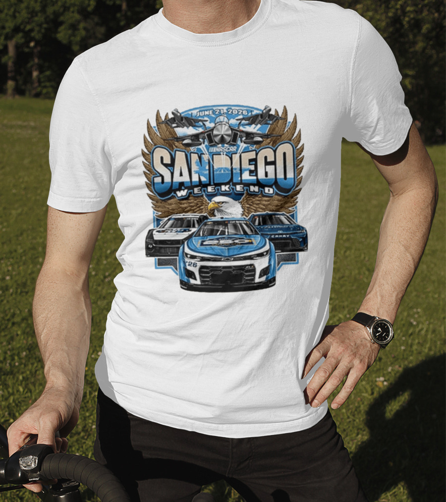 June 21 2026 NASCAR San Diego Weekend Americana Event Racing Cars And Eagle Wings T-Shirt