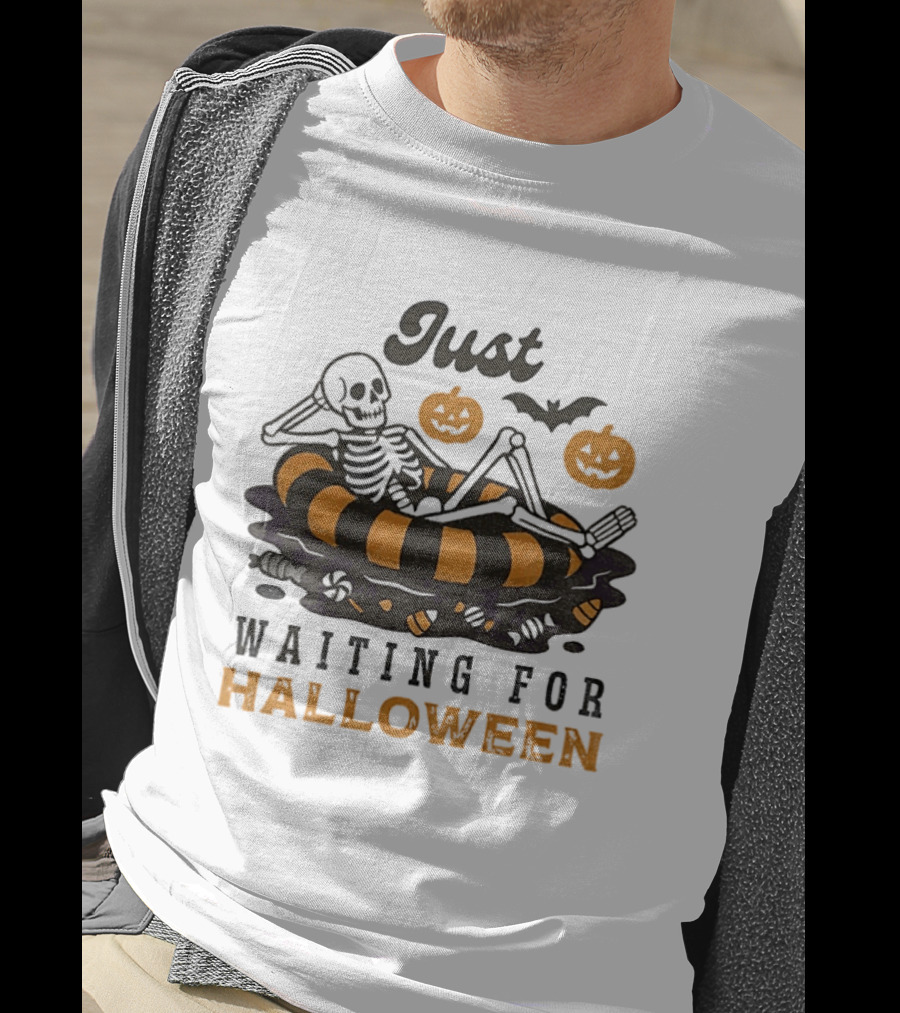 Just Waiting For Halloween Skeleton Beach 2025 T-Shirt