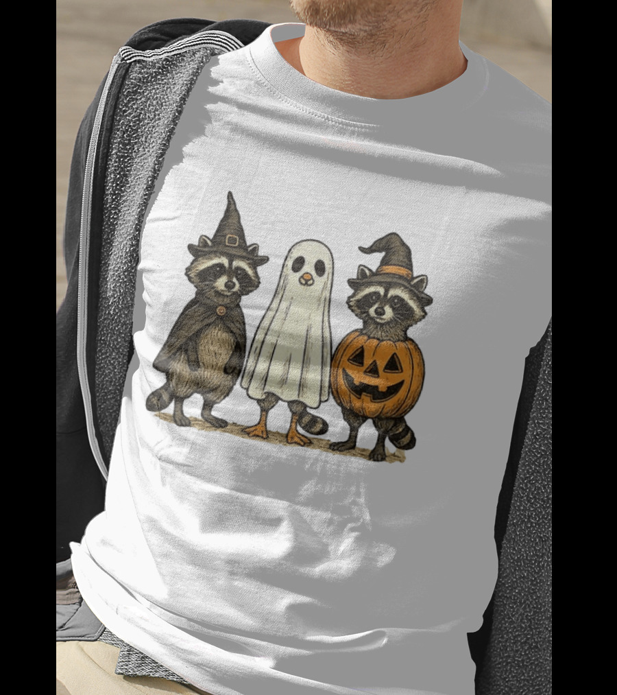 Spooky Boo Ghost Raccoon Pumpkin Raccoon Witch Hat Happy Halloween 2025 T-Shirt