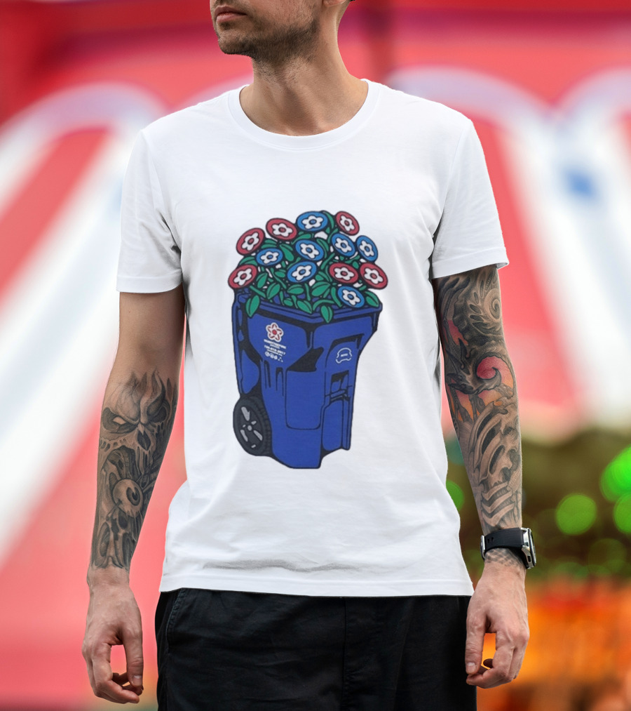 Vandy The Pink Trash Can Blue Recycling Bin Flowers T-Shirt