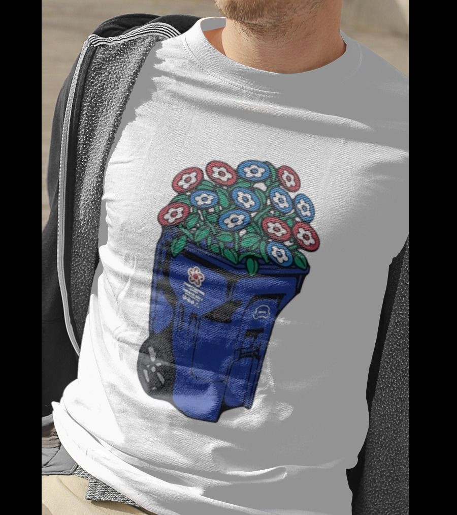 Vandy The Pink Trash Can Blue Recycling Bin Flowers T-Shirt