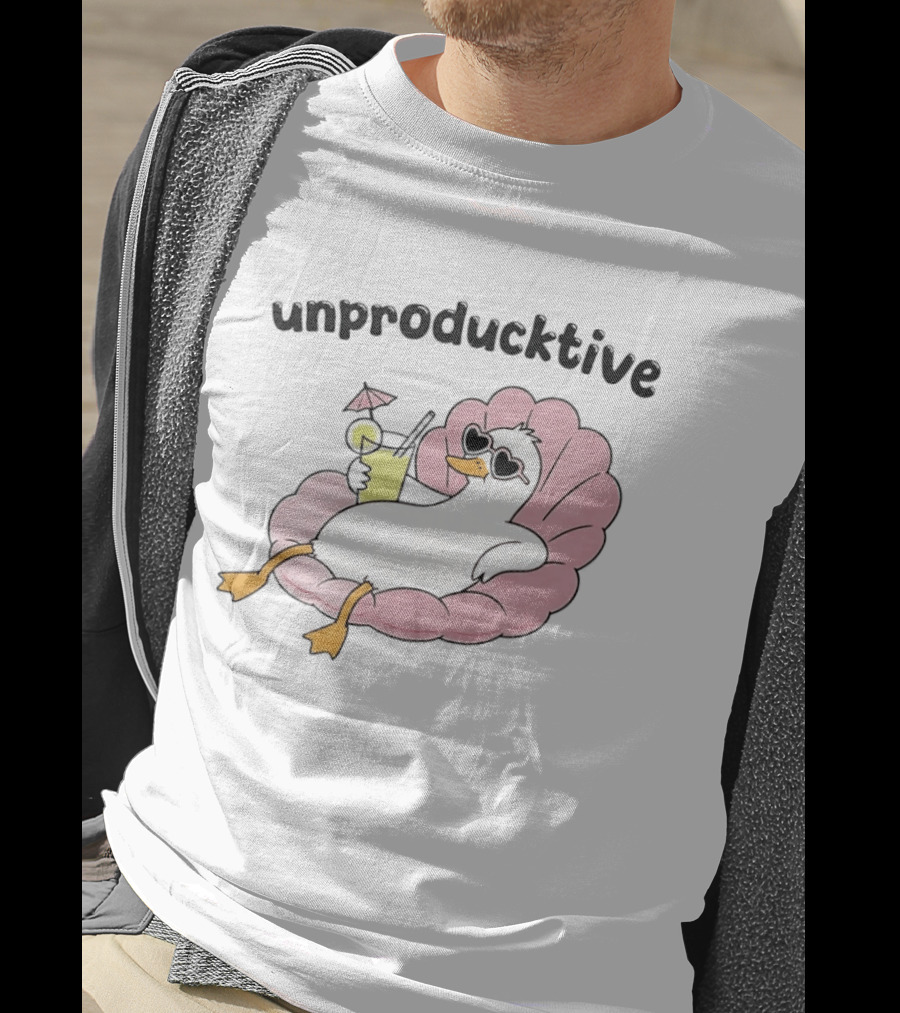 Unproducktive Duck Relaxing In A Shell With A Cocktail Sunglasses Lemonade T-Shirt