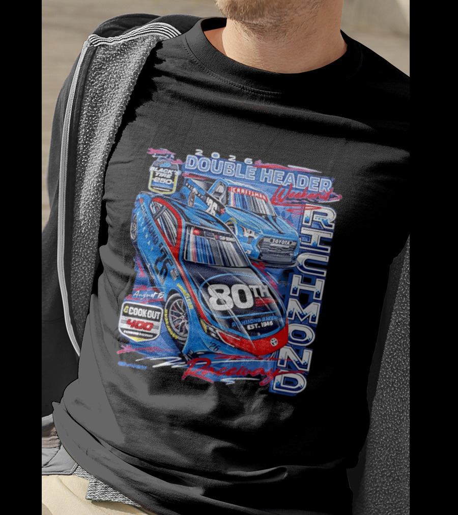 2026 Richmond Raceway Double Header Weekend 80th Anniversary Black Tire 250 Cook Out 400 T-Shirt