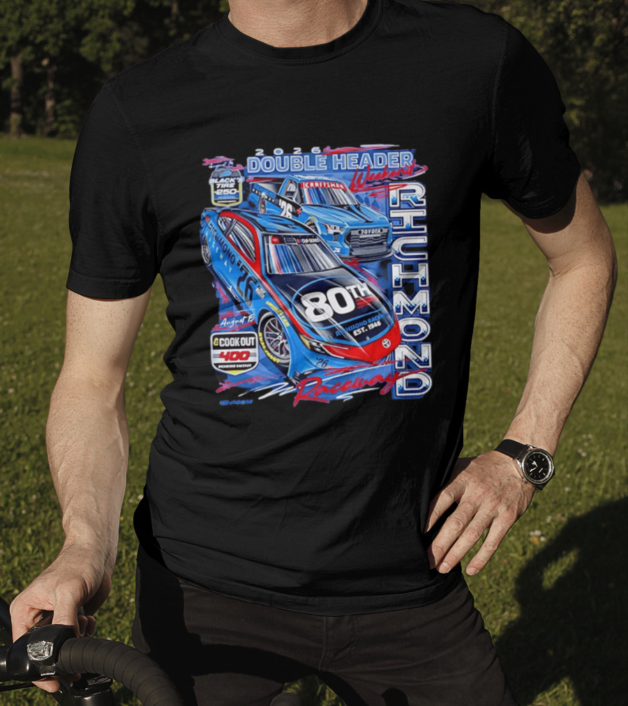 2026 Richmond Raceway Double Header Weekend 80th Anniversary Black Tire 250 Cook Out 400 T-Shirt