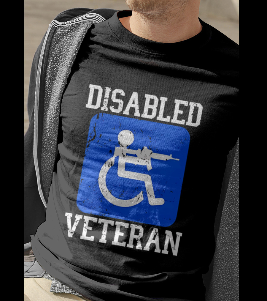 Disabled Veteran Blue Wheelchair Symbol With Gun T-Shirt