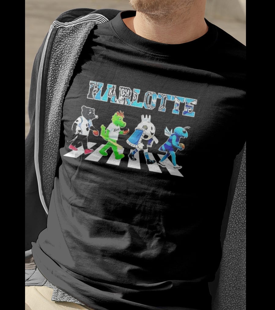 Charlotte Sports Teams Mascots Crossing Abbey Road T-Shirt