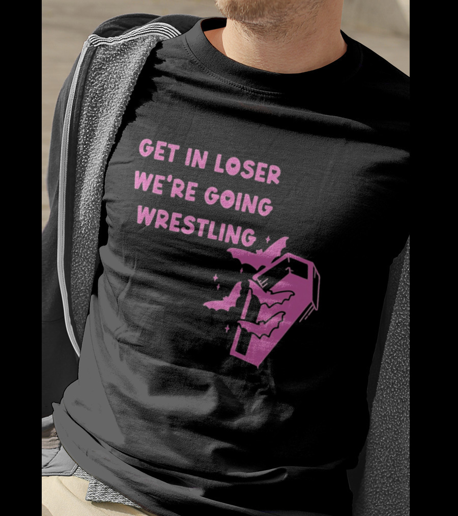 Get In Loser We're Going Wrestling Coffin With Bats And Stars T-Shirt