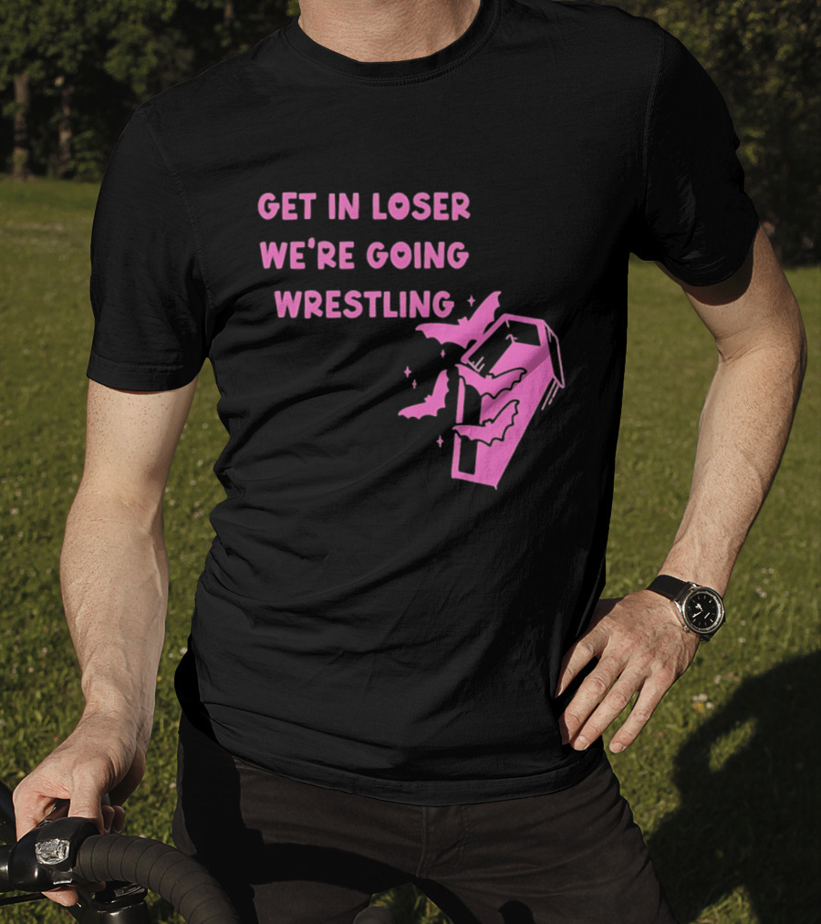 Get In Loser We're Going Wrestling Coffin With Bats And Stars T-Shirt