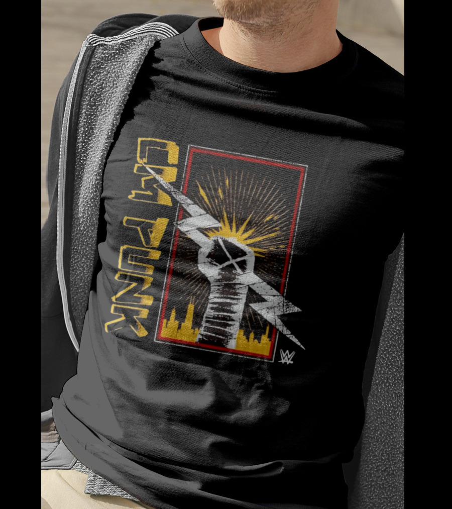 CM Punk WWE Best In The World Lightning Bolt Chicago Skyline Fist T-Shirt