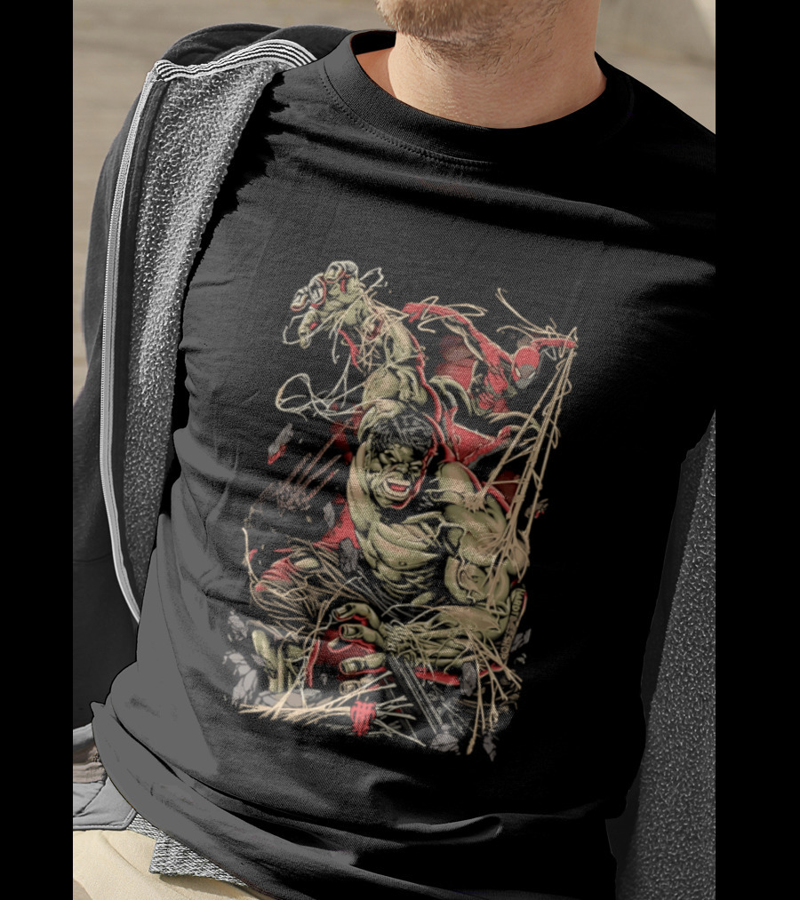 Marvel Hulk Spider Man Dynamic Action Scene T-Shirt