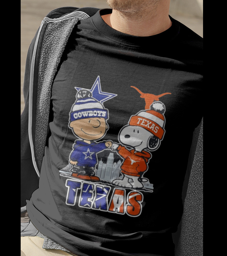 Dallas Cowboys Texas Longhorns Peanuts Characters Stadium Scene T-Shirt