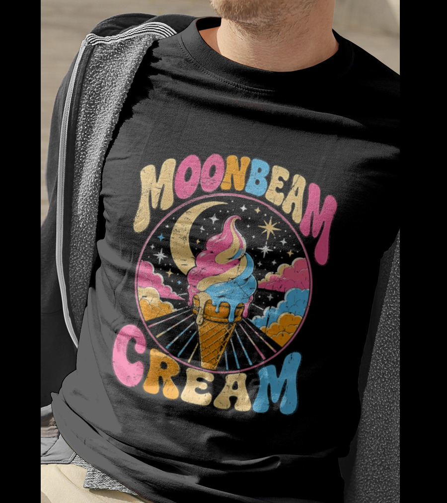 Moonbeam Cream Ice Cream Cone Crescent Moon And Stars T-Shirt