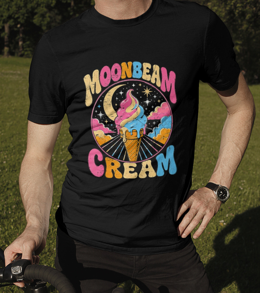 Moonbeam Cream Ice Cream Cone Crescent Moon And Stars T-Shirt