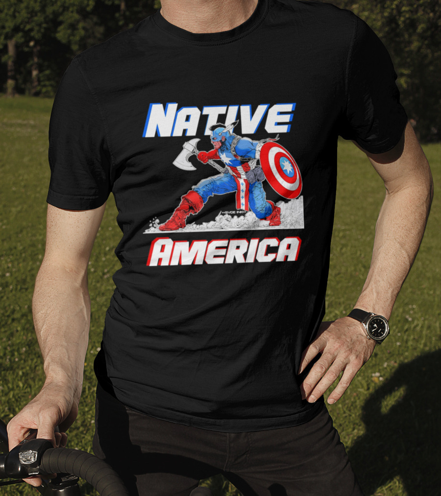 Native America Captain America Axe And Shield Hero T-Shirt