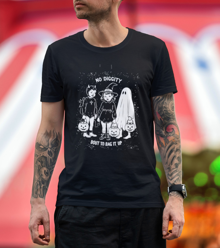 No Diggity Bout To Bag It Up Halloween Ghost Witch Devil Kids Spooky Season T-Shirt