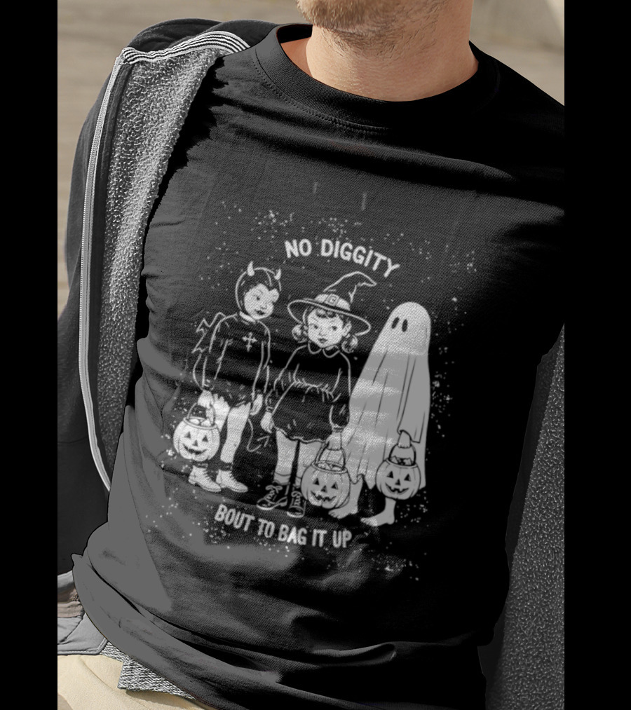 No Diggity Bout To Bag It Up Halloween Ghost Witch Devil Kids Spooky Season T-Shirt
