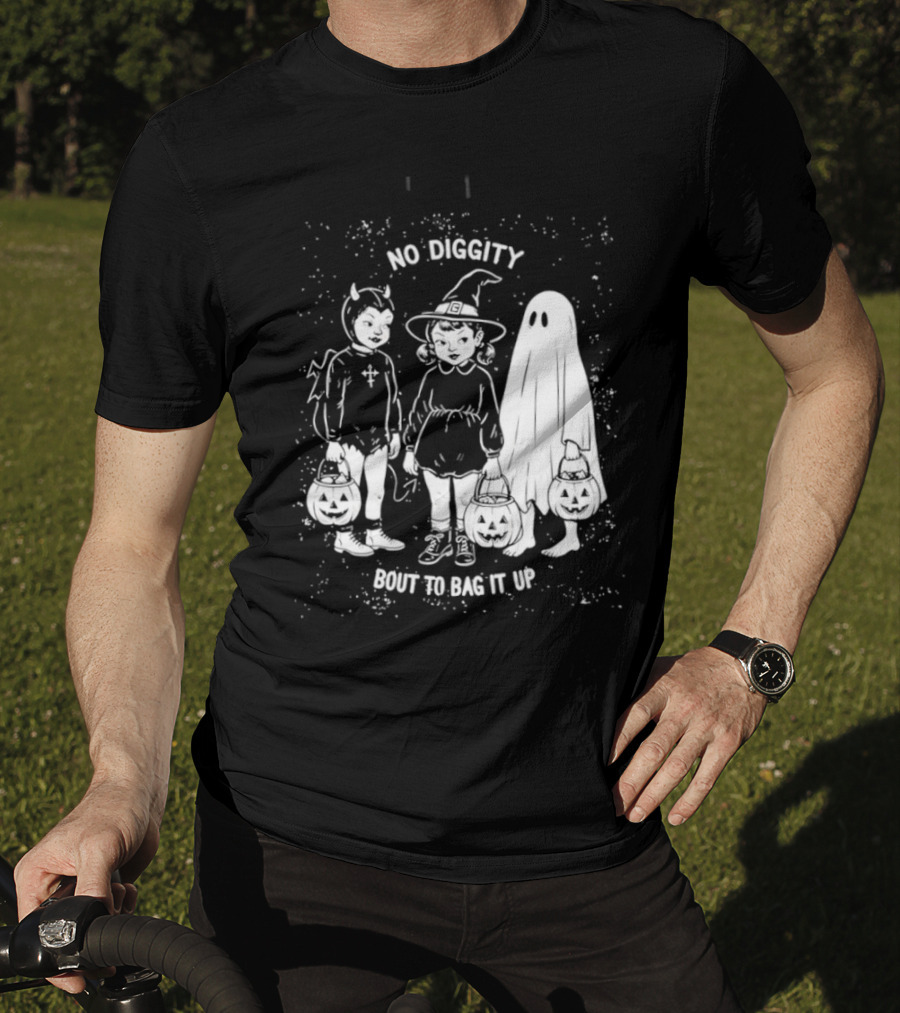 No Diggity Bout To Bag It Up Halloween Ghost Witch Devil Kids Spooky Season T-Shirt
