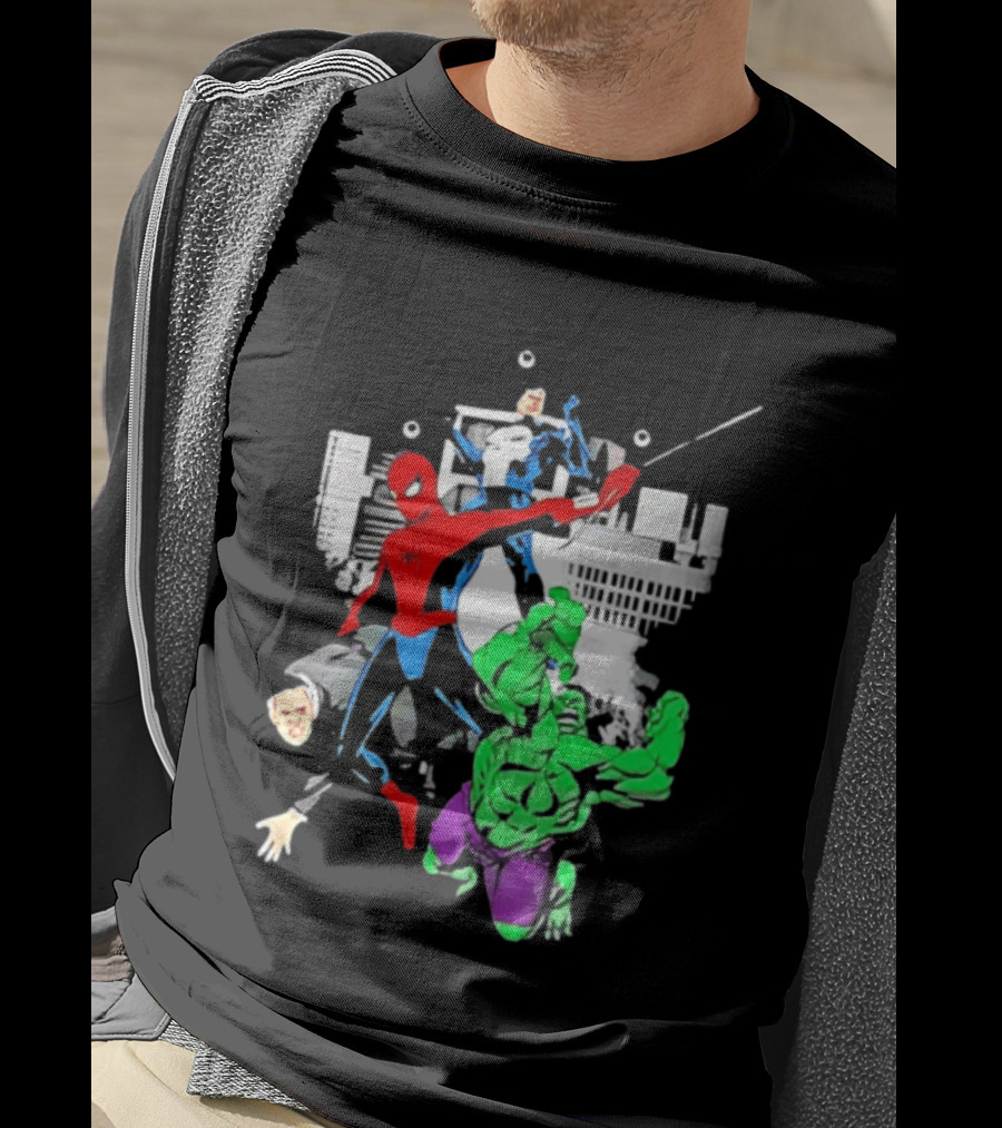 Spider Man The Punisher And The Hulk Marvel Comic Heroes Collage T-Shirt
