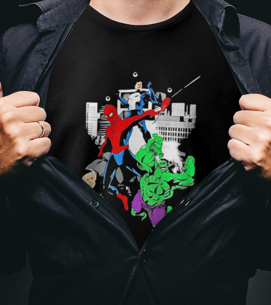 Spider Man The Punisher And The Hulk Marvel Comic Heroes Collage T-Shirt