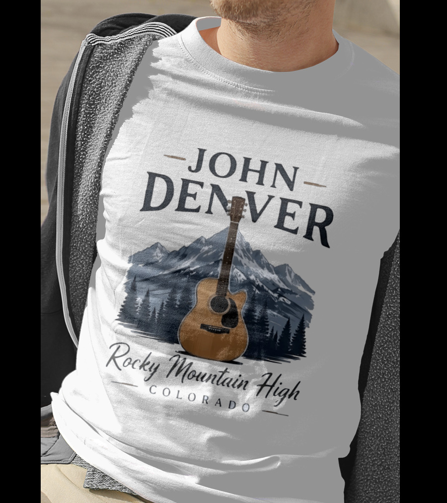 John Denver Rocky Mountain High Colorado Guitar Mountain Scene T-Shirt