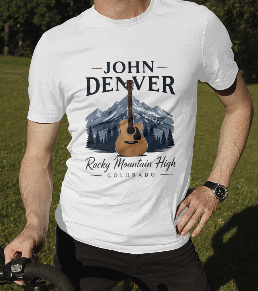 John Denver Rocky Mountain High Colorado Guitar Mountain Scene T-Shirt