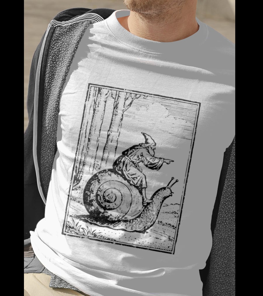 Medieval Snail Rider Wizard Woodcut Fantasy Enchantment T-Shirt