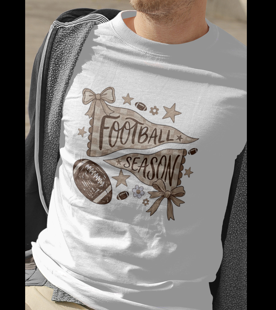 Football Season Pennant Bows And Stars With Footballs T-Shirt