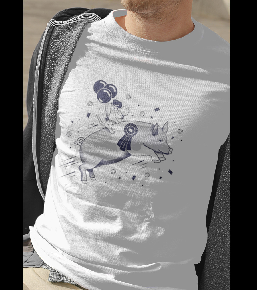 Gary The Cat Riding A Blue Ribbon Pig With Balloons At State Fair T-Shirt