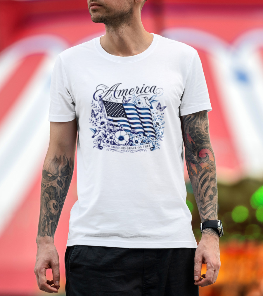America God Shed His Grace On Thee Flag And Nature T-Shirt
