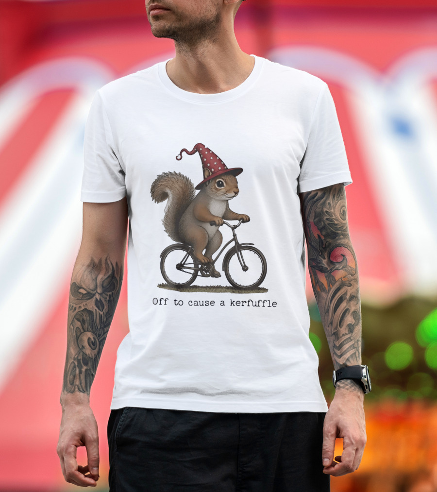 Squirrel In Wizard Hat Riding Bicycle Off To Cause A Kerfuffle T-Shirt