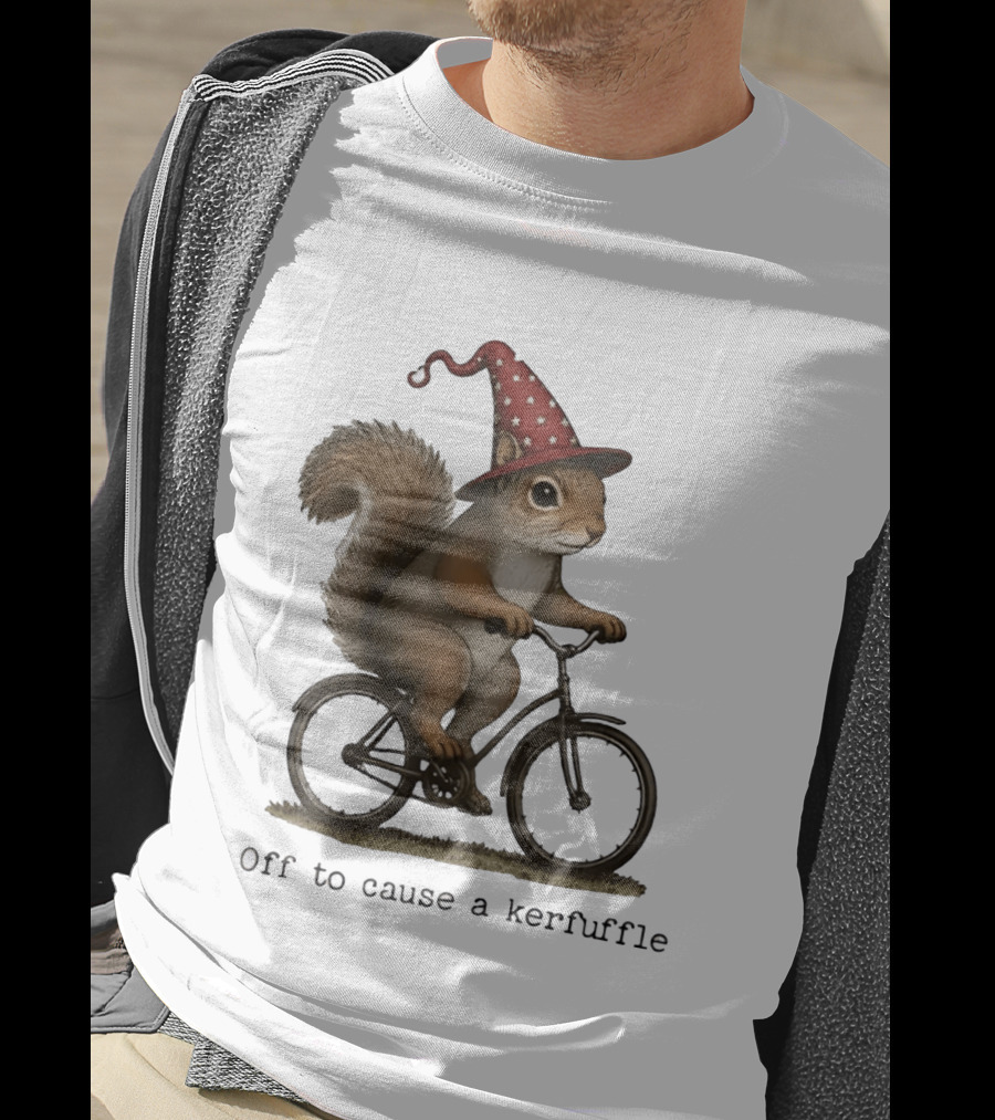 Squirrel In Wizard Hat Riding Bicycle Off To Cause A Kerfuffle T-Shirt